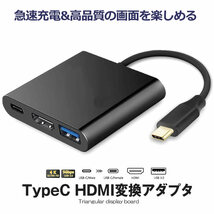 type c hdmi 変換アダプター switch hdmi usb Type-C HDMI４K解像度 3-in-1 USB 3.0高速ポート TYCHDMIA_画像1