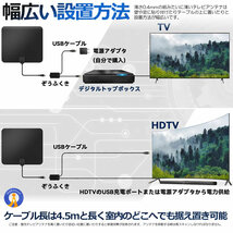 360度全方位受信 貼るだけアンテナ 室内アンテナ 350KM 受信範囲 4K HDTV テレビ 地デジ 高感度 小型 軽量 USB UHF VHF 対応 360ZEANT_画像6