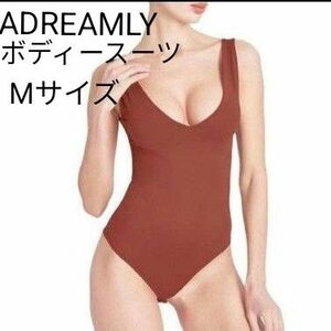 ADREAMLYストレッチボディスーツM下着セクシー股下ボタンハイレグオレンジ インナーレオタード