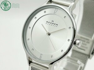 2402421163　◇ SKAGEN DENMARK スカーゲン SKW2149 シルバー文字盤 ストーン 10P 3針 クォーツ QUARTZ QZ 腕時計 中古