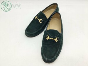 2402532222　＊ GUCCI グッチ ローファー 100 0255 スエード ゴールド金具 グリーン 緑 スリッポン レディース 34.5 C 中古