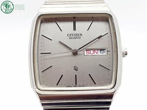 2402522688　＃ CITIZEN シチズン 3801-450159 クォーツ QZ 3針 デイデイト 腕時計 シルバー文字盤 純正ベルト ヴィンテージ 中古