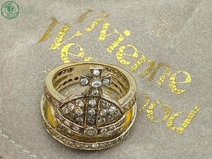 2402673619　△ Vivienne Westwood ヴィヴィアンウエストウッド 指輪リング オーブ ラインストーン ゴールド ブランド 保管袋付き 中古