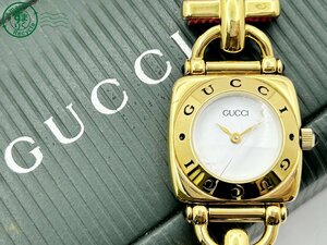 2402284249　◇ GUCCI グッチ 6300L ホースビット 白文字盤 ゴールド 風防ひび有り ピンク 箱付き レディース QUARTZ QZ 腕時計 中古