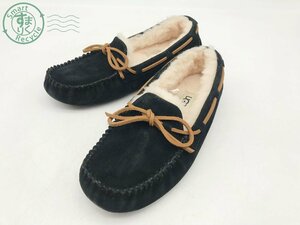 2402314711　▲ UGG アグ モカシンシューズ ローファー ムートン ボア スエード スリッポン サイズ 23㎝ レディース 黒色系 ブラック系 中