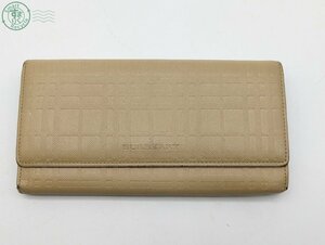 2402634549　◎ BURBERRY 長財布 ベージュ レザー チェック 型押し バーバリー レディース 中古