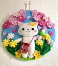 ハンドメイド☆フェルト☆リース☆春☆桜☆猫☆団子☆たんぽぽ☆壁飾り　　_画像5