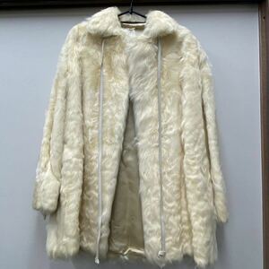 【AC-6】EMBA毛皮 コート フォックスファー アウター ファーコート ホワイト 白 直径約80cm