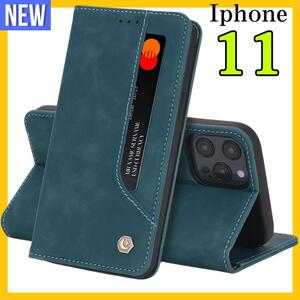 手帳型ケース iPhone11ケース　緑色　PUレザー アイホン11ケース　カード収納 タンド機能 薄型 軽量 シンプル ビジネス 上質