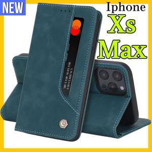 手帳型 iPhoneXsMaxケース　緑色　上質PUレザー アイホンXsMaxカバー　カード収納 タンド機能 薄型 軽量 シンプル ビジネス　グリーン