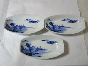  Imari . blue and white ceramics plate boat type platter Japanese-style tableware sashimi plate 3 sheets summarize 