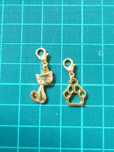 No.25 チャーム マスク/ファスナーチャーム キーホルダーゴールド 金色 猫 肉球 2個セット