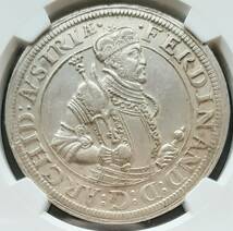 【世界で1枚！】ターラー銀貨 1564年 UNC最高鑑定40ｍｍ／28.58g オーストリア 神聖ローマ皇帝 フェルディナントⅡ世_画像1