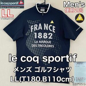 超美品 le coq sportif(ルコック スポルティフ)メンズ ゴルフ シャツ LL(T180.B110cm)使用2回 ブラック ハーフジップ 半袖スポーツデサント