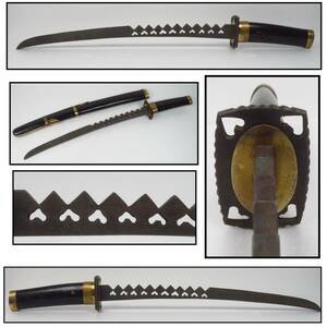 [SAKURAYA] sword . fine art [ iron ground saw blade large helmet break up .] era armor sword fittings Japanese sword that time thing rare rare article antique goods old work of art total length 68.7cm weight 1392g