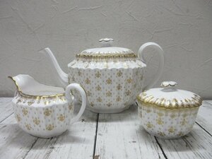 １円.ｄ 良品　スポード Spode フルールドリス　ゴールド　FLEUR DE LYS GOLD 　ティーポット　クリーマー　シュガーポット　金彩 【星見】