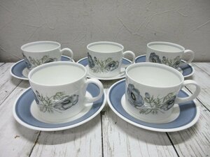 1円　 美品　WEDGWOOD ウェッジウッド GLEN MIST グレンミスト カップ＆ソーサー 5客 Susie Cooper 黒壺 【星見】