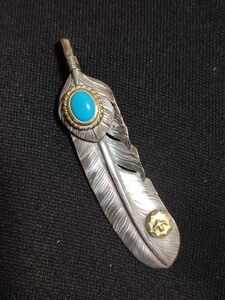  Goro's goro's on silver gold . turquoise &tataki metal attaching extra-large feather 