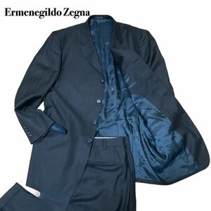 Ermenegildo Zegna ゼニア セットアップ スーツ シルク ブラック×ブルー XL ストライプ 紳士ビジネス 1スタ(1円スタート)