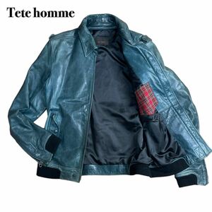 Tete homme テットオム レザージャケット 本革 羊革 ラムレザー ブルゾン 7 L エメラルドグリーン ターコイズ 1スタ(1円スタート)