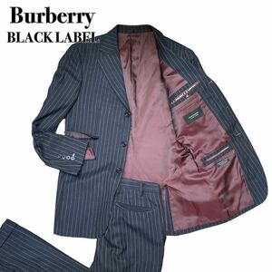 Burberry BLACK LABELバーバリーセットアップ スーツ ストライプ 黒ブラック ワインレッド 紳士ビジネス 三陽商会 1スタ(1円スタート)