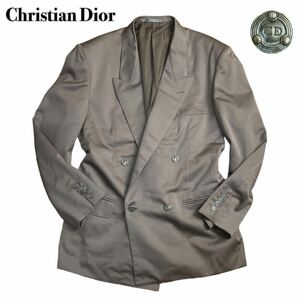 Christian Dior クリスチャンディオール ダブルジャケット 銀ボタン CDロゴ ブラウングレー光沢 L 1スタ(1円スタート)