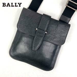  1円《新品同様》BALLY バリー オールレザー 本革 型押しロゴ　サコッシュ　ショルダーバッグ クロスボディ　サコッシュ ブラック メンズ