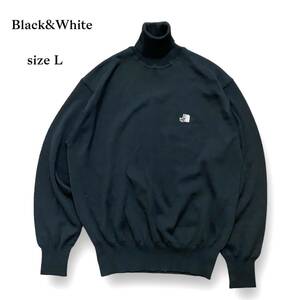 超美品 Black & White ブラック アンド ホワイト タートルネック ニット セーター ブラック&ホワイト 日本製 GOLF ゴルフ ウェア 黒 L