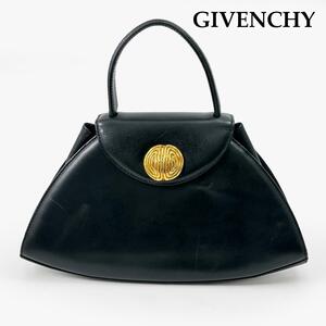 ジバンシー GIVENCHY ハンドバッグ かばん 扇型 台形 ゴールド金具 ブラック 黒 レザー レディース