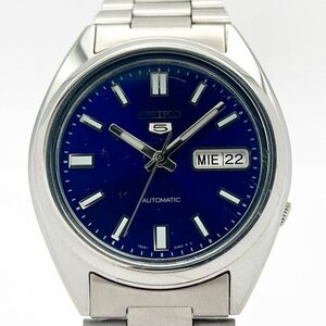 稼働品 SEIKO セイコー 7S26-0480 セイコー5 デイデイト ブルー文字盤 裏スケルトン 自動巻 腕時計 alpひ0120