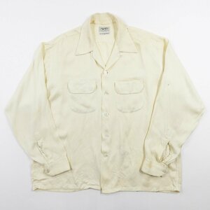 60's mahattan 長袖 ギャバシャツ ハンドステッチ size XL #14637 ヴィンテージ ビンテージ オープンカラー 開襟 ボックス ロカビリー