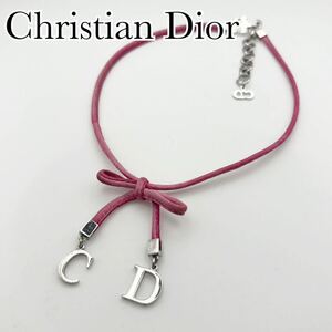 Christian Dior クリスチャンディオール　チョーカー　ネックレス　リボン　ピンクカラー　送料無料