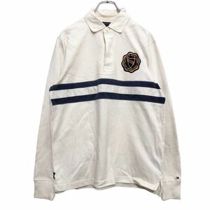 中古 古着 TOMMY HILFIGER 長袖 ポロシャツ M ホワイト ネイビー トミーヒルフィガー ワッペン 古着卸 アメリカ仕入 a601-6485