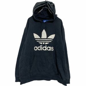 中古 古着 adidas プリント スウェット パーカー L ブラック アディダス 裏起毛 プルオーバー ビッグロゴ 古着卸 アメリカ仕入 a602-6293