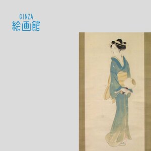 【GINZA絵画館】伊藤小坡　日本画「涼宵」軸装・美人画・共箱・１点もの　Y17H5G4B5M3L