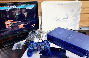 美品 動作品 SONY PS2 OCEAN BLUE オーシャンブルー 本体 セット レア品 プレステ2 PlayStation2 SCPH-37000 送料無料