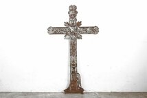 a011172-3 フランスアンティーク 1870's仏製 鉄製 アイアンクロス十字架 聖母マリア/キリスト 教会_画像1