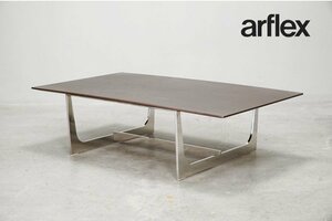 440 展示極美品 arflex(アルフレックス) BRERA(ブレラ) コーヒーテーブル センターテーブル オーク天板 ステンレス鏡面磨き仕上げ