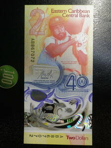 格安! 100yen ~ Eastern Caribbean 2024年 ポリマー 記念紙幣（クリケット）40Dollars 未使用