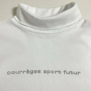 即決☆courreges クレージュ タートル 長袖 カットソー ロゴ ラインストーン 40 美品 L ホワイト レア 希少