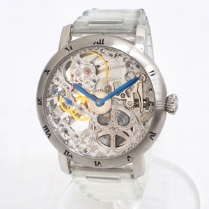 A24-273【中古品】ARCA FUTURA アルカフトゥーラ　手巻き メンズ腕時計　スケルトン スモセコ SS ベルト社外品 ラバーベルト 稼働品