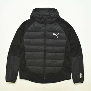 ★美品 防寒 防風 プーマ PUMA ダウン ジャケット XL ブラック スポーツ ウェア 裏 フリース ナイロン ウィンド ウェア 中綿 異素材 古着★