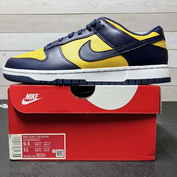 27.5cm NIKE DUNK LOW RETRO DD1391-700 MICHIGAN NAVY YELLOW ナイキ ダンク ローカット レトロ ミシガン ネイビー イエロー 紺黄