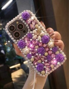 スマホケース ストーン おしゃれ 埋めつくし デコ電 ギャル GAL ラメ 薔薇 ローズ ハンドメイド