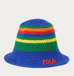 2024春夏!! 直営モデル　日本未発売　Polo Ralph Lauren ラルフローレン Striped Crocheted Bucket Hat　本物をお届けします！希少レア！