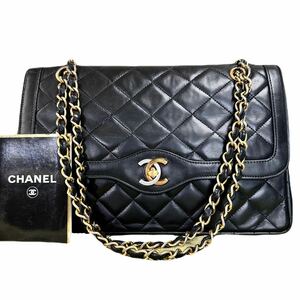 極美品　CHANEL シャネル マトラッセ　パリ限定　ダブルフラップ　チェーンショルダー　ラムスキン　ブラック　肩掛け　ターンロック