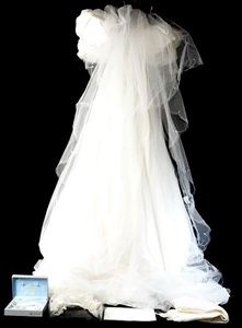 ビンテージ ウエディングドレス オートクチュールデザイナー 桂由美デザイン オールシルク パールネックレス カチューシャ付 YMI602