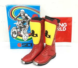 当時物 箱付き SIDI オフロード ブーツ 41 赤 レザー 黄 ラバー フラット底 バイク ライダー モトクロス ヴィンテージ コレクション シディ