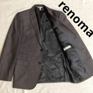 renoma レノマ　テーラードジャケット　日本製素材　90 A4 ウール混　黒系　165cm シャドー　ストライプ
