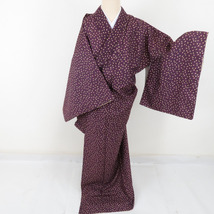 小紋 茄子文様 洗える着物 ポリエステル 紫色 袷 広衿 仕立て上がり Mサイズ 身丈160cm 美品_画像2